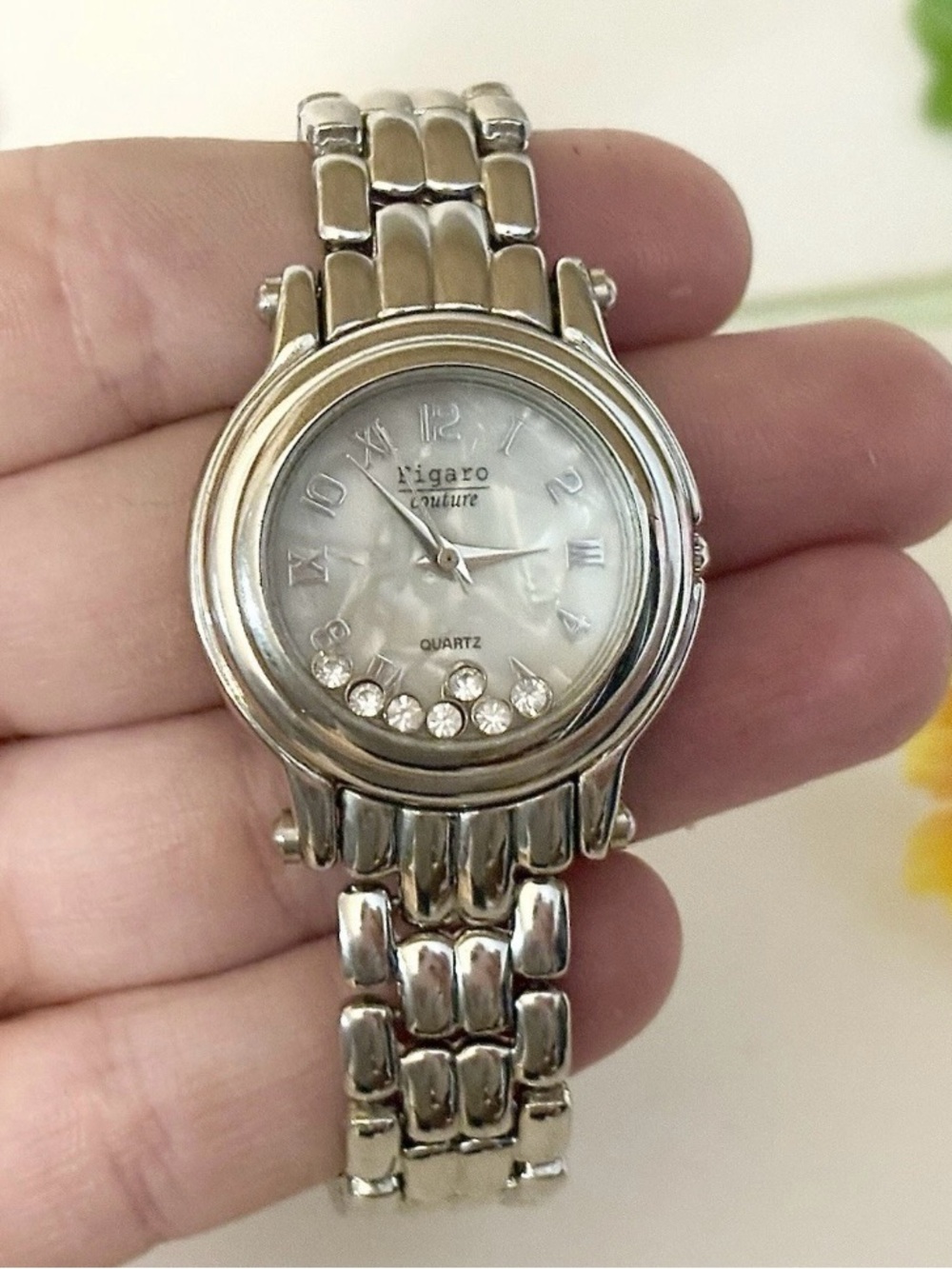 Figaro Couture Crystal Rhinestone Ladies Watch WORKS Mother of Pearl Luxury Dial